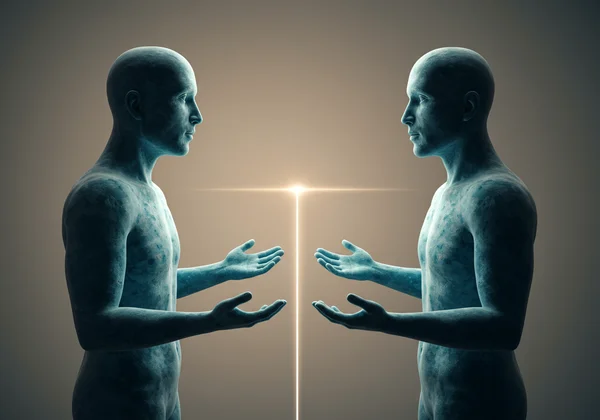 Two people communicating calmly, with clear boundaries.