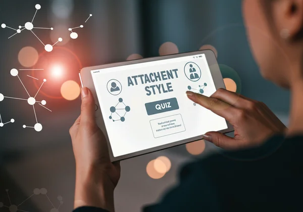 Person taking attachment style quiz on a tablet