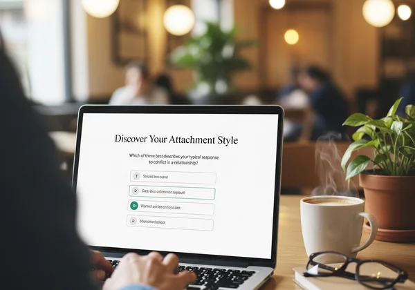 Person taking an attachment style quiz on a laptop